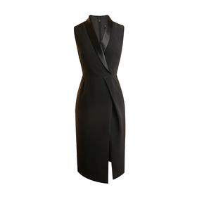 缎面青果领礼服裙 - 轻奢无袖优雅通勤名媛风礼服连衣裙  1900004