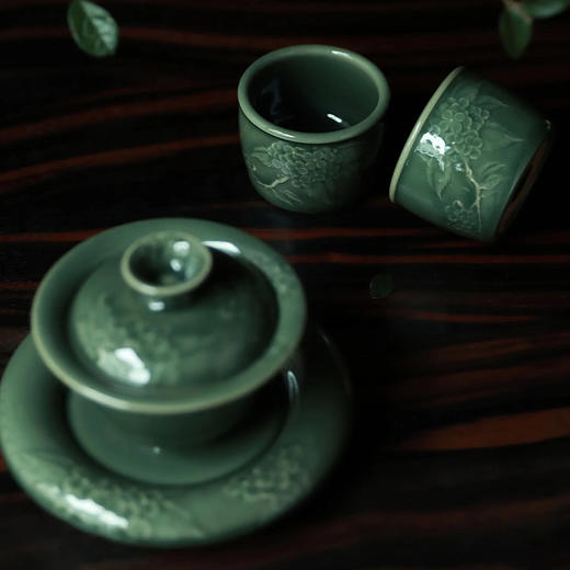 严少英無尽夏盖碗龙泉青瓷手工茶具梅子青釉茶碗三才 商品图4