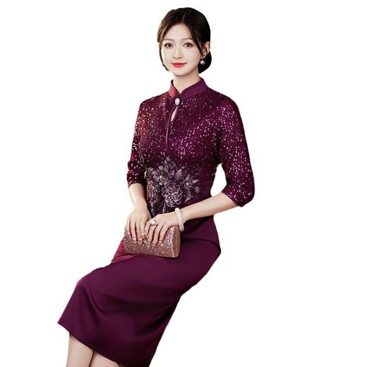 新中式改良旗袍婚宴敬酒服，七分袖喜妈妈婆婆结婚礼服连衣裙HH-9938 商品图4