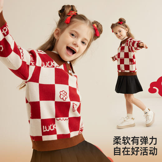 【节日氛围感软毛衣 复古又时髦】儿童趣味提花翻领毛衣PDMY2317 商品图3