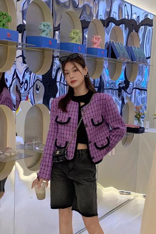 ANSUABEL 紫色酷感撞色小香风粗花呢外套 17123 商品图3