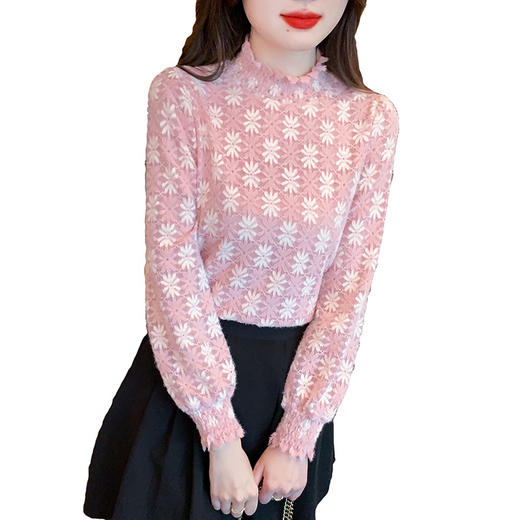 KQL 323H709半高领T恤打底衫加绒洋气蕾丝衫上衣 商品图4