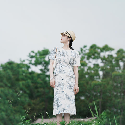 千金公主风-新古典“东方Lady”艺术风数码印花高腰显瘦半裙2203016 商品图1