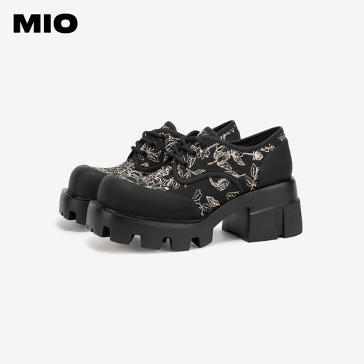 MIO米奥春季方头高跟牛津鞋中式复古显高厚底松糕鞋女M241530234 商品图3