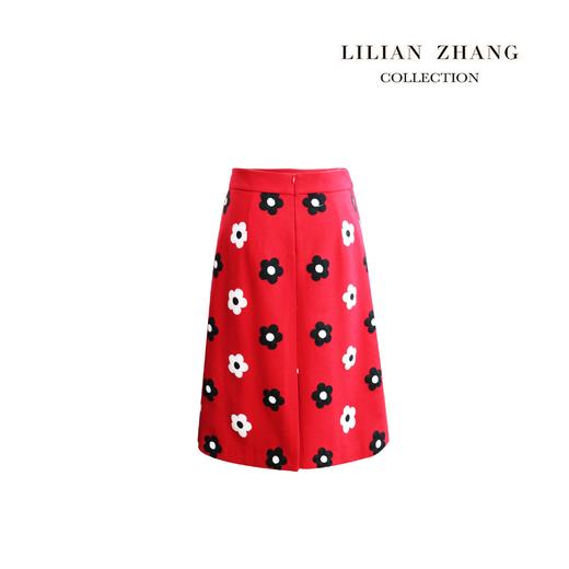 法国少女、艺术风刺绣盘花红色羊毛A摆半裙 秋冬花色气质 2103030 商品图1