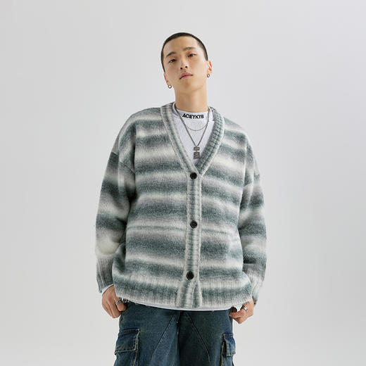 YKYB针织衫秋冬新款多巴胺潮流上衣加厚保暖V领落肩宽松开衫毛衣 商品图2