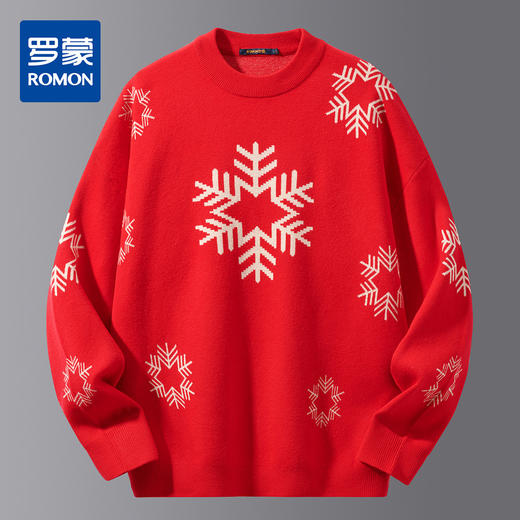 罗蒙秋冬男装针织衫男士休闲雪花提花毛衣时尚百搭多色毛衣男 商品图0