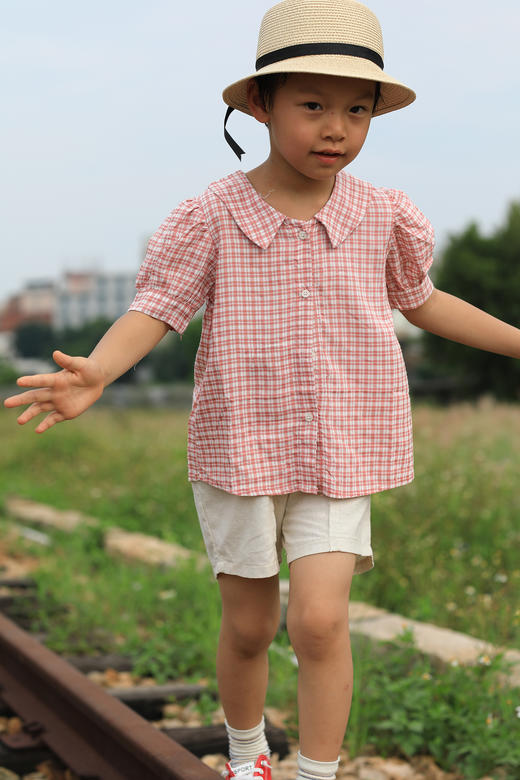 SYZBX015 泡泡袖格子衫 80-120 商品图4