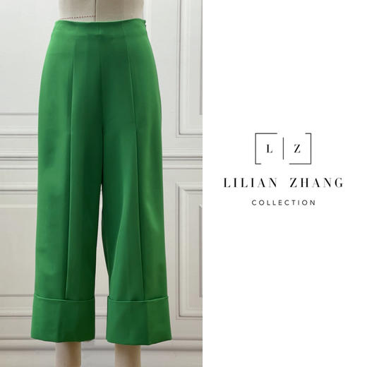 定制-力荐舒适日常百搭米色绿色休闲显瘦高腰阔腿九分裤  2204001 商品图0