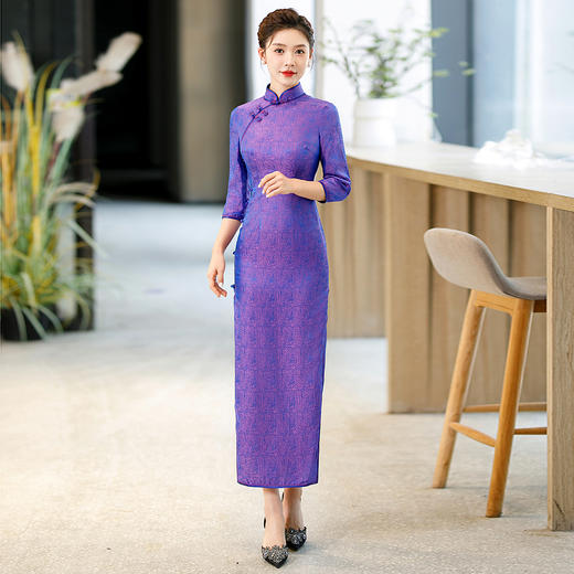 紫真丝旗袍桑蚕丝WX-Z09 商品图2