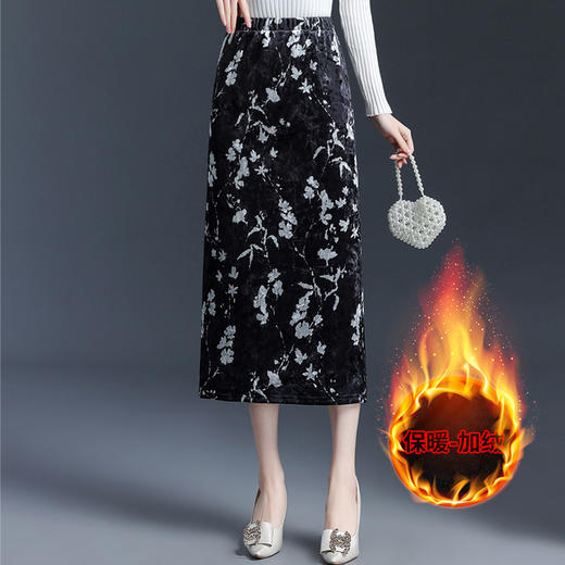 印花中长款通勤优雅时尚包臀裙，秋冬款高腰修身气质半身裙MYX-6713 商品图3