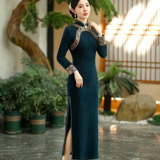 酒红色高贵旗袍高端丝绒秋冬新款复古气质唐装宴会SYG-697 商品图3