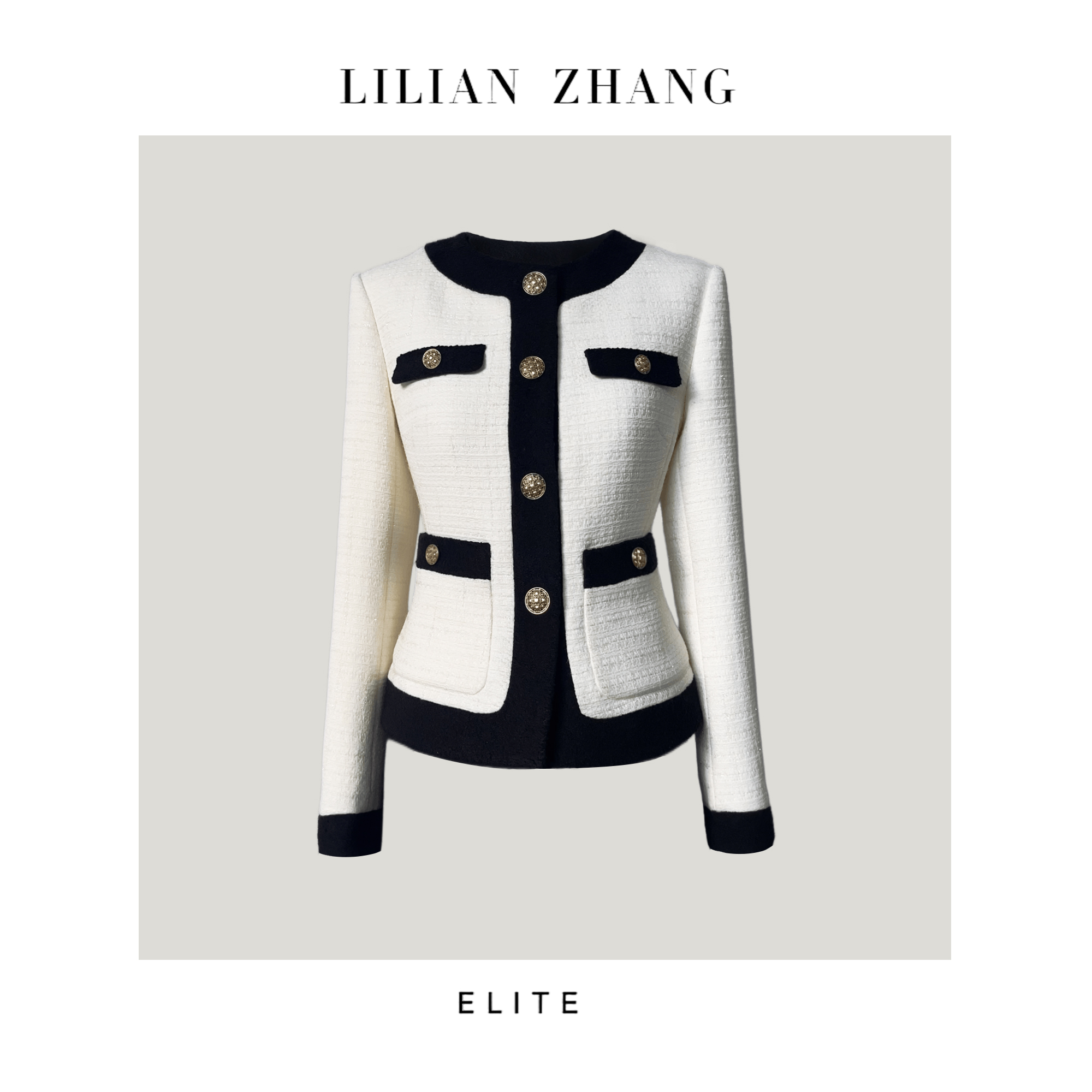 ELITE定制—时尚轮回——轻奢名媛——经典小香风黑白拼色上衣 2305028