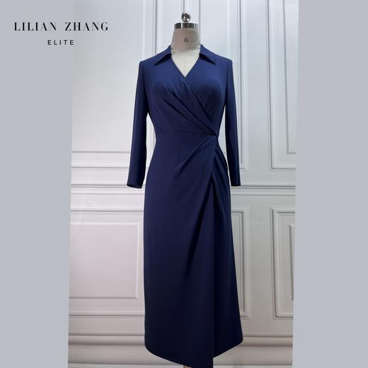 定制—自然意境—优雅绽放 褶饰针织纯色修身收腰连衣裙 2301001 商品图1