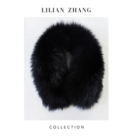 LILIAN ZHANG 定制——黑色狐狸毛领磁吸扣百搭围脖大毛领 2320001