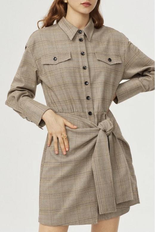 Eifini伊芙丽 复古威尔士格纹工装风连衣裙 9649 商品图4