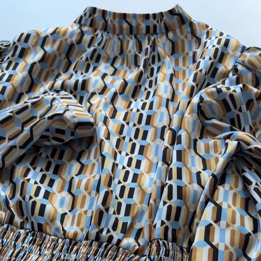 定制—法式风—几何立体图案印花春夏时尚长袖优雅连衣裙 2201099 商品图4