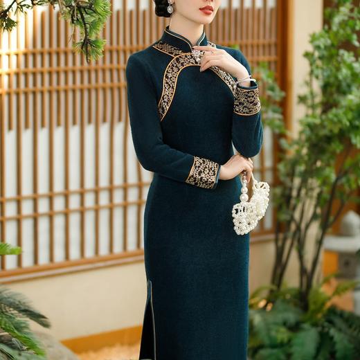 酒红色高贵旗袍高端丝绒秋冬新款复古气质唐装宴会SYG-697 商品图2