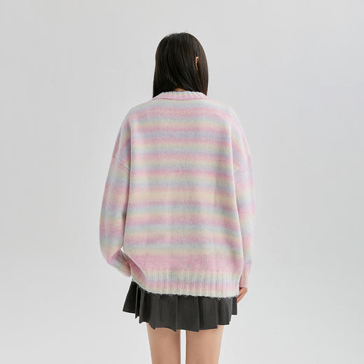 YKYB针织衫秋冬新款多巴胺潮流上衣加厚保暖V领落肩宽松开衫毛衣 商品图1