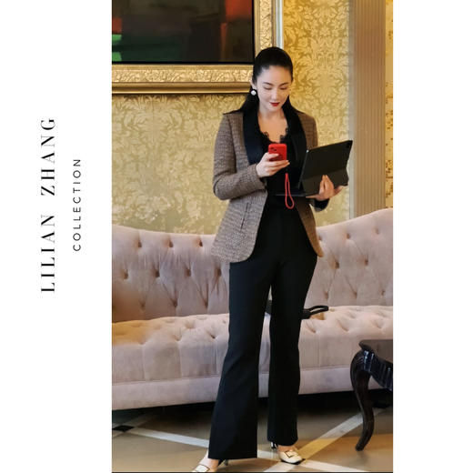 定制—英伦风—黑金西装——缎面青果领对扣小香风西装外套 2205044 商品图1