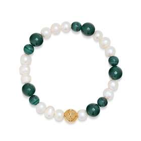 北京仓｜Nialaya-Wristband with Pearls and Malachite-淡水珍珠 砂金石 孔雀石 手链［美国设计师］