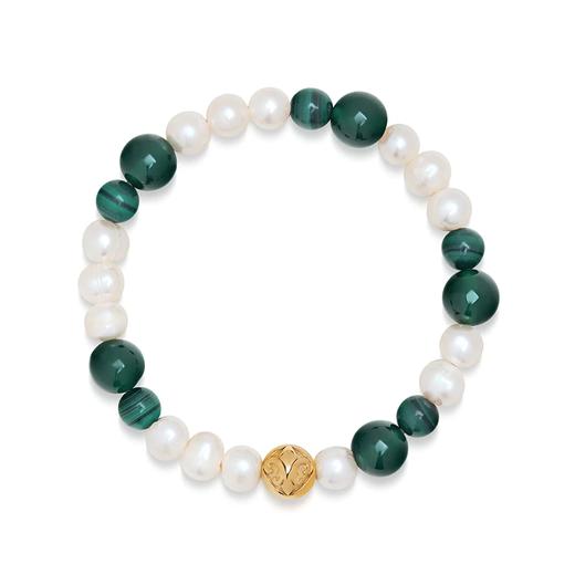 北京仓｜Nialaya-Wristband with Pearls and Malachite-淡水珍珠 砂金石 孔雀石 手链［美国设计师］ 商品图0