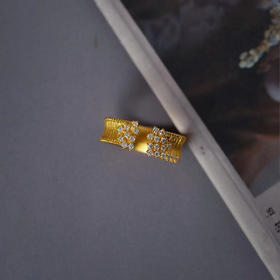 古法黄金点钻系列  满天星钻石足金开口戒指