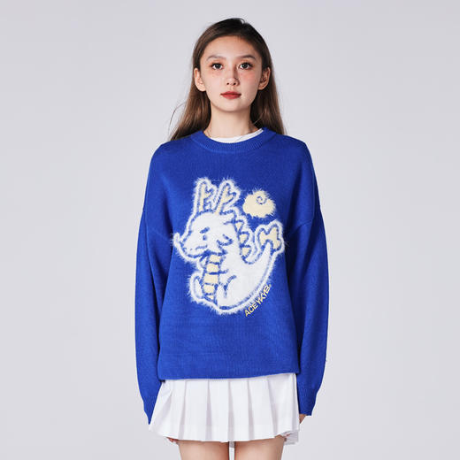 YKYB本命龙年毛衣潮流冬季新年个性提花上衣仿貂毛休闲宽松针织衫 商品图0