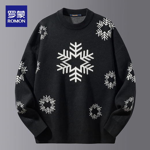 罗蒙秋冬男装针织衫男士休闲雪花提花毛衣时尚百搭多色毛衣男 商品图3