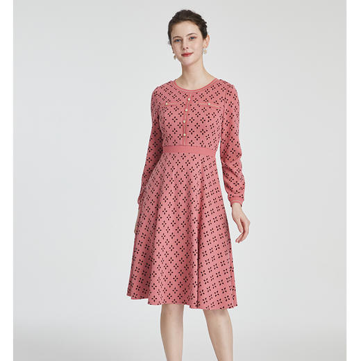 司歌圆领针织弹力连衣裙长袖收腰冬女装新款A881238 商品图4