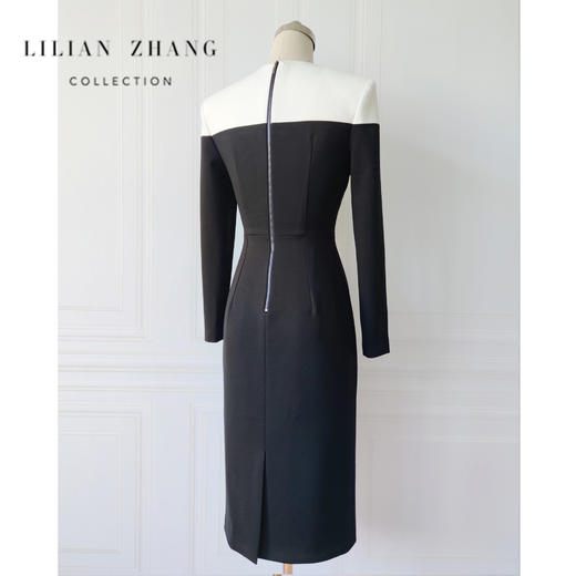 定制—都市力量—复古新潮优雅黑白经典拼接包臀TSL连衣裙 2301103 商品图1