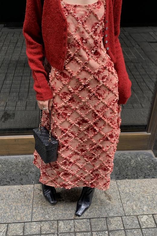 SIA SAYLOR 	红色立体花边吊带连衣裙 19075 商品图7