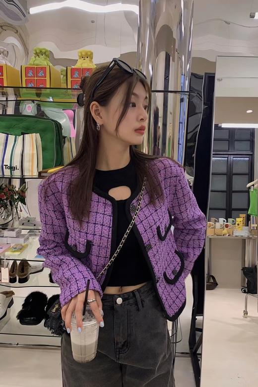 ANSUABEL 紫色酷感撞色小香风粗花呢外套 17123 商品图1