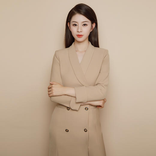 IWY/卡其色正装女高级感商务职业西装裙教师录课主持人卡其连衣裙Q1004 商品图2