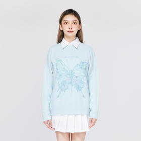 YKYB潮牌仿貂毛喷墨数码印花蝴蝶毛衣多巴胺宽松舒适针织衫内搭女