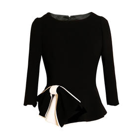 定制-赫本风-时尚通勤圆领优雅百搭蝴蝶结长袖短款上衣   1702022