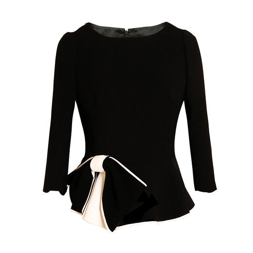 定制-赫本风-时尚通勤圆领优雅百搭蝴蝶结长袖短款上衣   1702022 商品图0