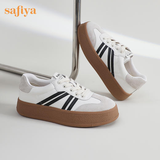 Safiya/索菲娅2024春季新品 网红厚底百搭条纹系带休闲复古德训鞋 SF41112032 商品图2