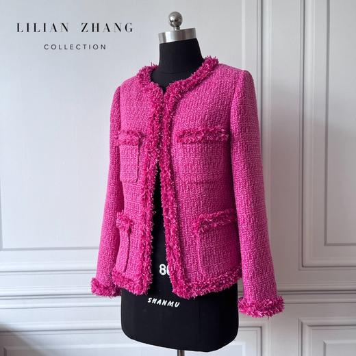 Lady挚爱、中GU风、名媛粗花呢小香外套玫红色短款短外套 2205043 商品图0