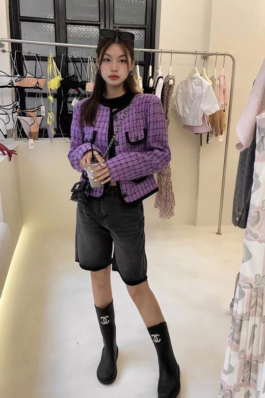 ANSUABEL 紫色酷感撞色小香风粗花呢外套 17123 商品图6