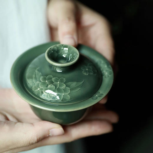 严少英無尽夏盖碗龙泉青瓷手工茶具梅子青釉茶碗三才 商品图1