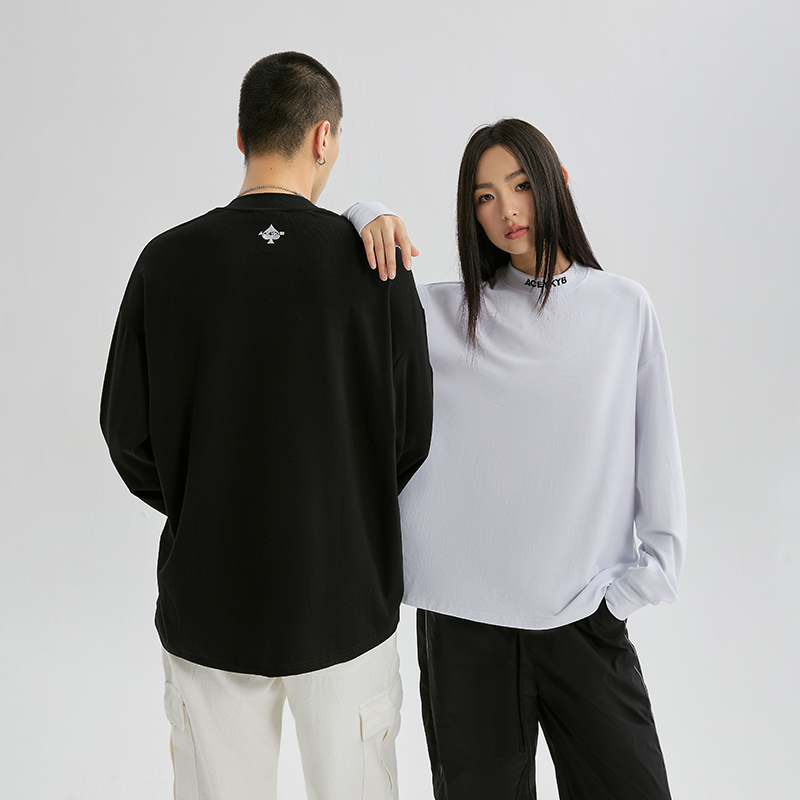YKYB加绒长袖T恤潮牌街头休闲上衣小高领纯色简约百搭宽松打底衫