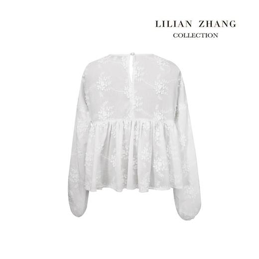 气质女士-短款春夏时尚浪漫轻奢立体刺绣宽松长袖圆领上衣2102046 商品图1