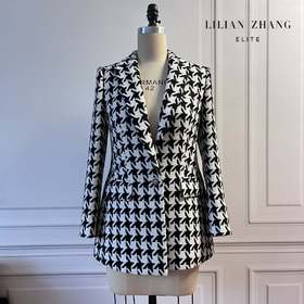 定制—Vintage—Lady挚爱、英伦风千鸟格修身黑白西装外套2205026