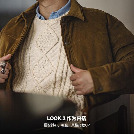 马登工装 美式复古绞花阿兰毛衣圆领百搭编织麻花针织衫男秋冬 米 商品图4