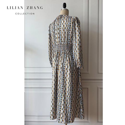 定制—法式风—几何立体图案印花春夏时尚长袖优雅连衣裙 2201099 商品图2