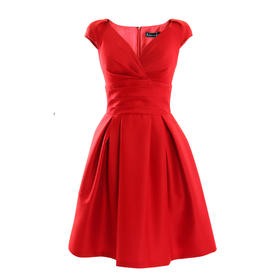 V领A摆丝毛小礼服连衣裙-优雅轻奢聚会红色华丽风礼服裙 1501108