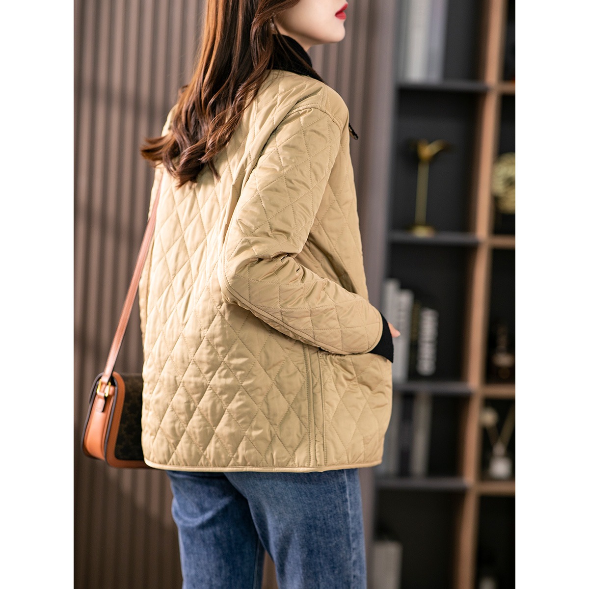 原形短款薄棉服女2023新款秋冬韩版小个子菱格设计感小众棉袄外套