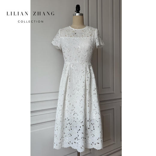 定制—镂空刺绣—法式浪漫—轻奢宫廷风温柔优雅连衣裙收腰2301057 商品图0