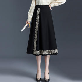 时髦一片式中长款洋气半身裙秋冬款高腰通勤时尚A字裙MYX-6711